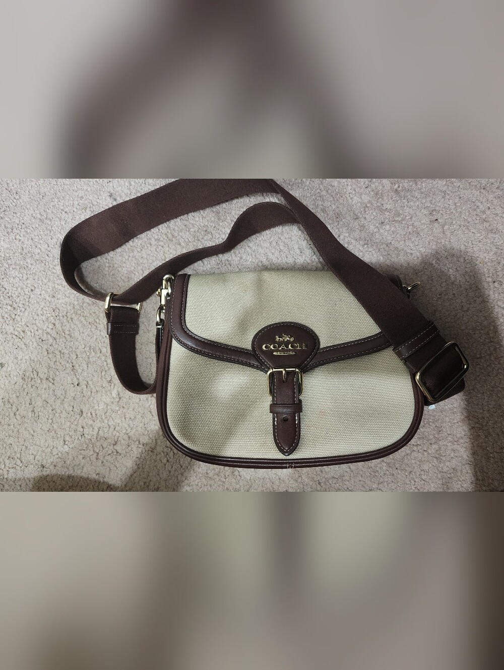 COACH Brown Trim Canvas Crossbody Bag